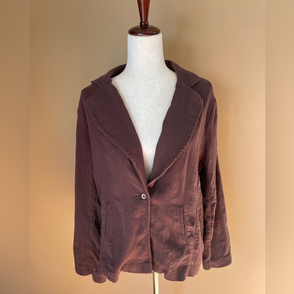 Free People Jacket Blazer Button Sz‎ Medium (?) Brown Boho Linen Forest Fairy